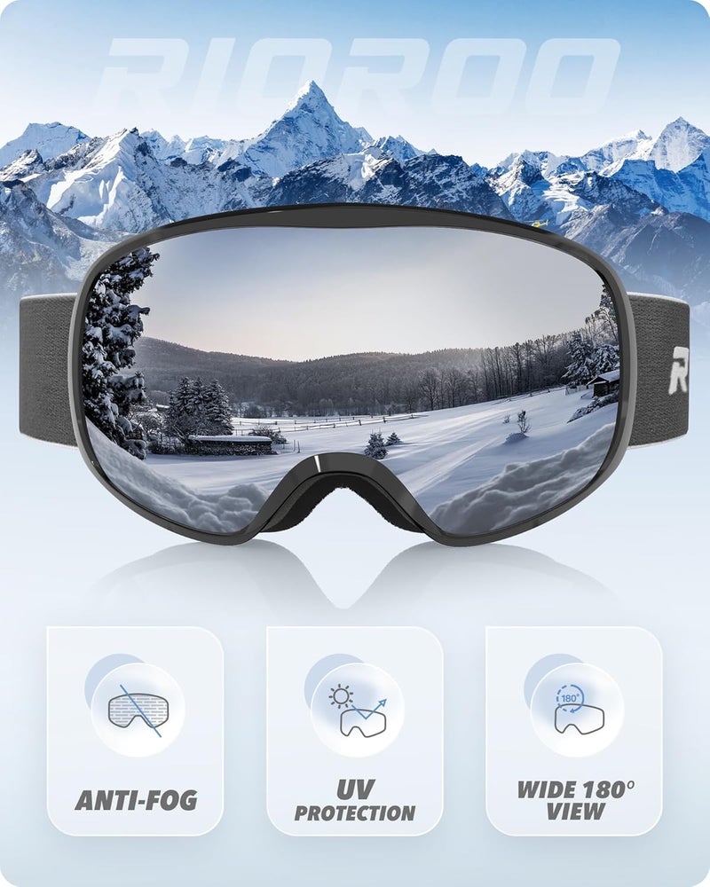 RIOROO Ski Goggles Snowboard Goggles for Men Women Adults Youth,Over Glasses OTG/100% UV Protection/Anti-fog/Wide Vision - Image 3